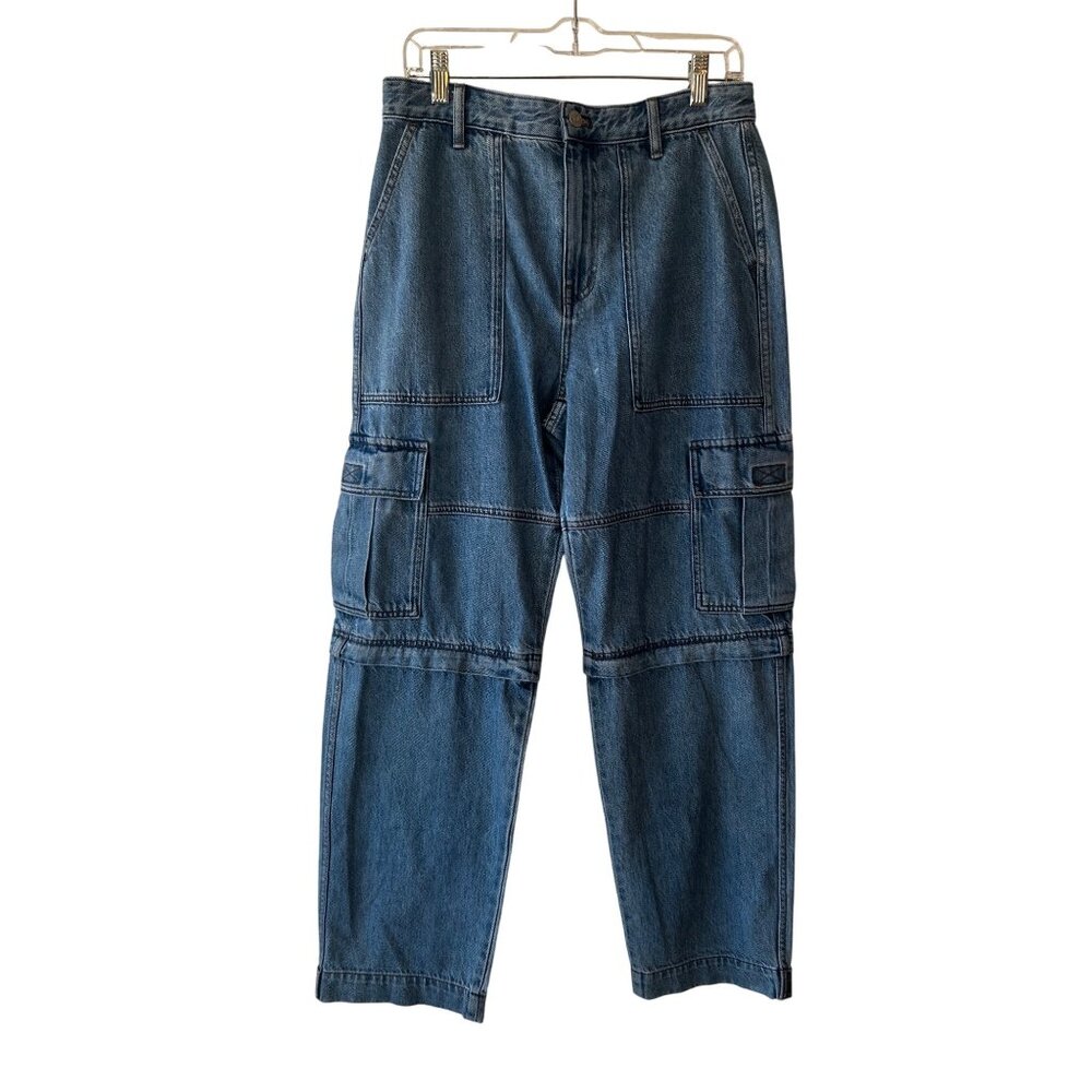 Madewell Baggy Straight Cargo Jeans in Thetford Wash: Zip-Off Edition Sz 29 NWOT